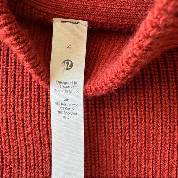 Lululemon Merino Wool Blend Ribbed Turtleneck Sweater Cayenne Rust Size 4 - Picture 9 of 10
